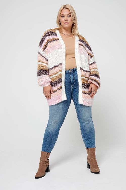Farverig strikcardigan, plussize