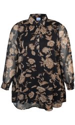 Sort blomstret chiffon skjorte
