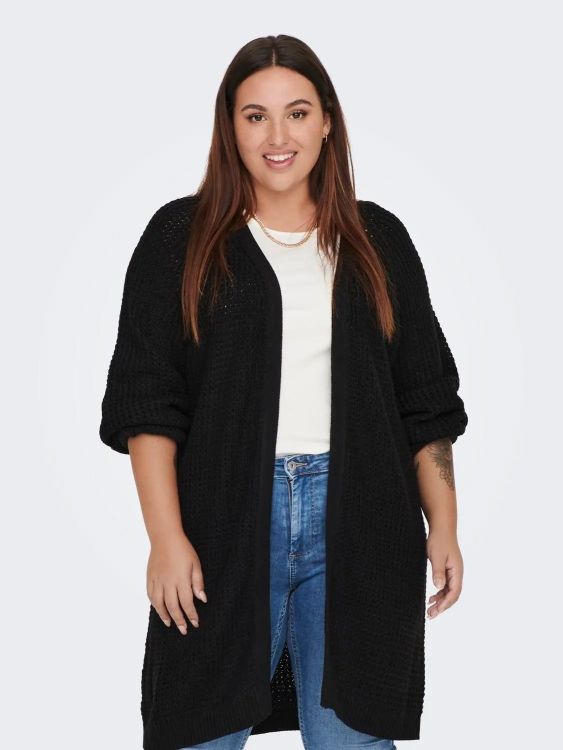 Sort strikket cardigan, plussize.