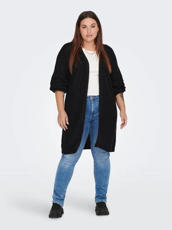 Sort strikcardigan i plussize