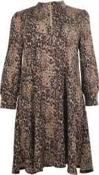 Leopardmønstret plussize kjole med lynlås ved hals og lange ærmer, moderne stil til hverdagsbrug og særlige anledninger.