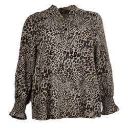 Plussize leopardprint skjorte med lange ærmer og krave, trendy oversize pasform.