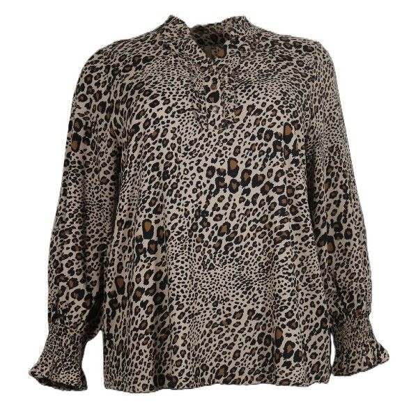 Plussize leopardprint skjorte med lange ærmer og krave, trendy oversize pasform.