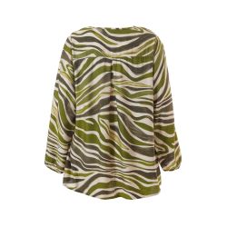 Studio zebra-print tunika i grønne og beige nuancer med løstsiddende ærmer og rund halsudskæring.
