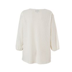 Studio hvid plissé bluse med trekvartærmer til plus size mode