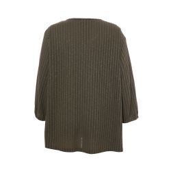 Studio mørkegrøn plussize cardigan med ribmønster og diskret glitter - ideel til større størrelser.