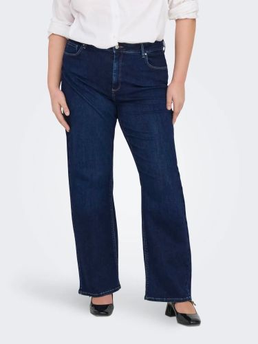 Blå plussize jeans i fuld længde med lige ben og klassisk design, fremhæver en afslappet og stilfuld look.