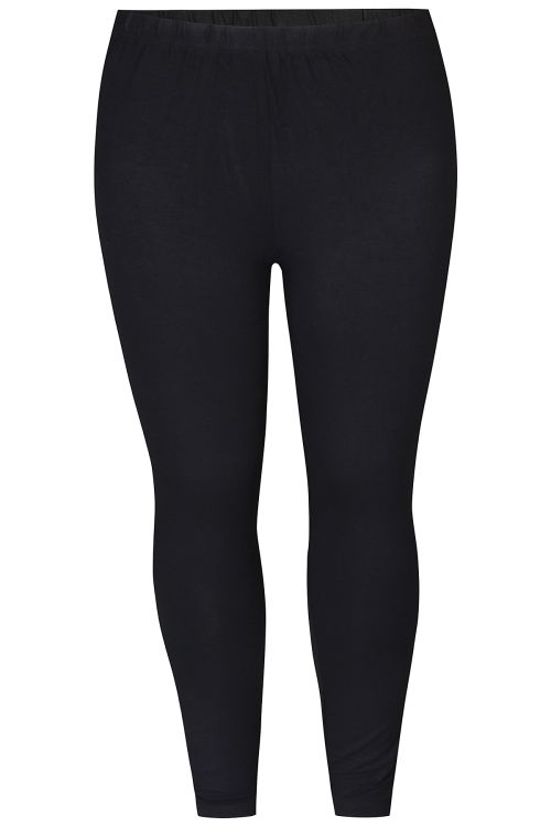 Sorte plussize leggings med elastisk talje, designet til komfort og alsidighed, velegnet til forskellige anledninger.