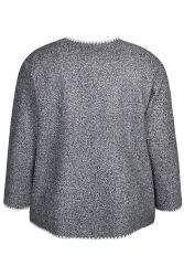 Meleret grå plussize sweater med rund halsudskæring og lange ærmer, egnet til afslappet eller arbejdsbeklædning.