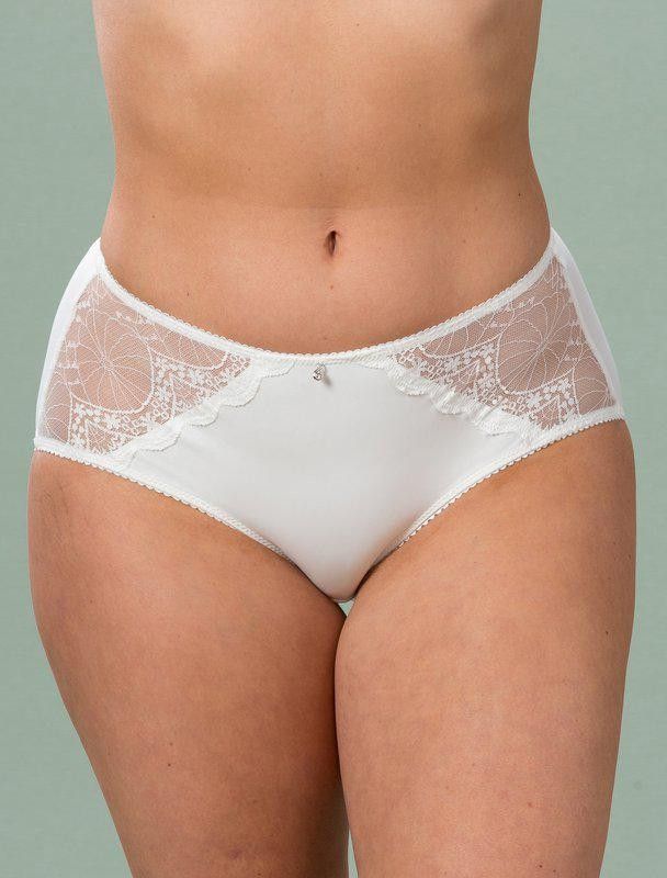 Offwhite Julia Midi trusser fra Trofé med blondedetaljer foran og glat bagside