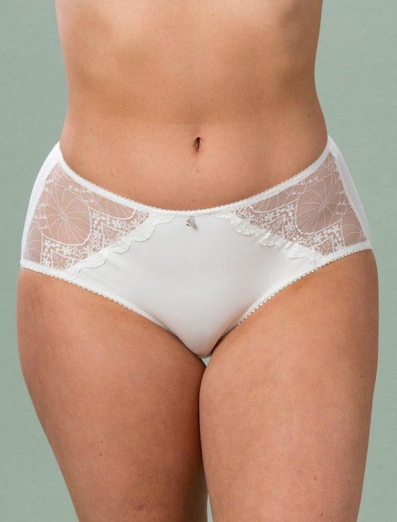 Offwhite Julia Midi trusser fra Trofé med blondedetaljer foran og glat bagside