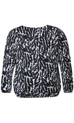 Elegant plussize bluse med sort/hvidt zebra-print, trekvartærmer og rund hals. Perfekt til både kontor og fritid. Størrelser 42-60.
