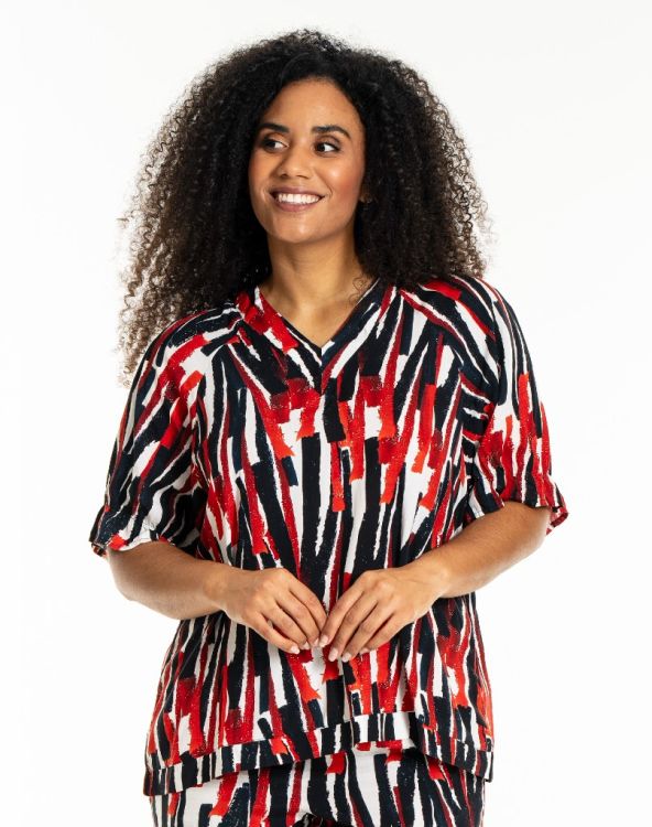 Dasie bluse fra Studio i stribet rød, sort og hvid