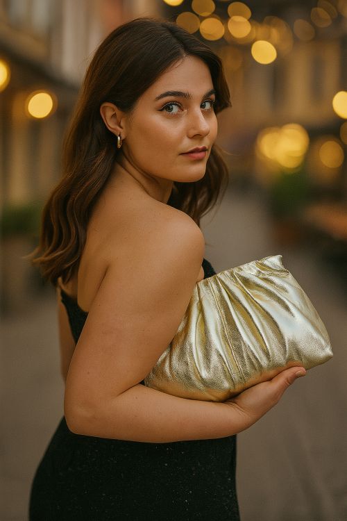 Taske Light Gold Metallic i lammeskind