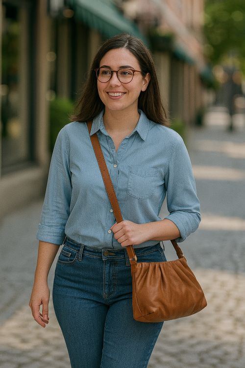 Lammeskinds taske med indvendigt rum og skulderrem