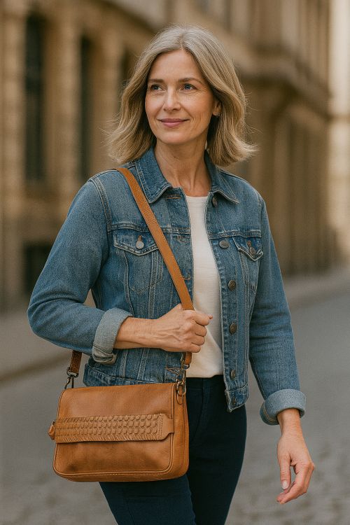 Smart lille Cross Body Taske i cognac læder