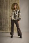 Chokoladefarvet viskosebluse med print