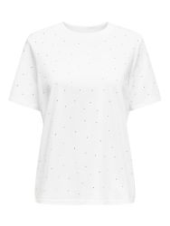 Casual hvid T-shirt med rhinestones og afslappet pasform til kvinder i store størrelser