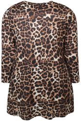 Trendy leopardmønstret tunika med lange ærmer