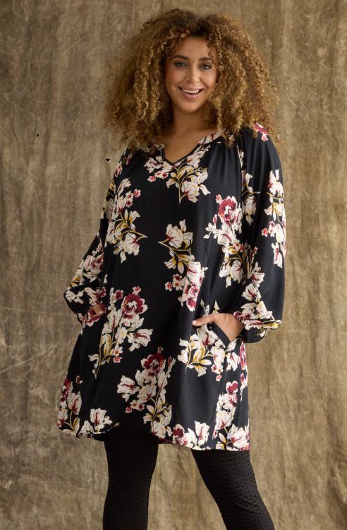 Zhenzi viskose tunika med blomsterprint