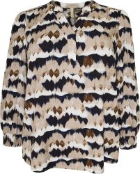 Let viskosebluse i beige, marine og brun