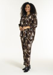 Leopardmønstret bluse med V-hals og stikninger