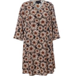 Elegant kjole i sort med store brune blomster