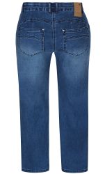 Zhenzi blå jeans med stretch, justerbar talje og lynlåslukning.