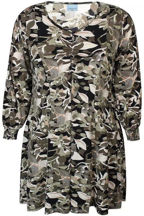Zhenzi Saki kjole i viskose jersey med blomsterprint, V-hals og lange ærmer.
