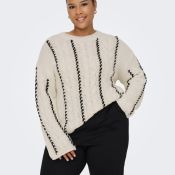 Cartessa striktrøje fra Only Carmakoma i offwhite med sorte detaljer