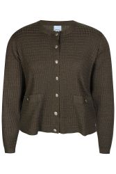 Dekorative knapper i cardigan giver et feminint udtryk.