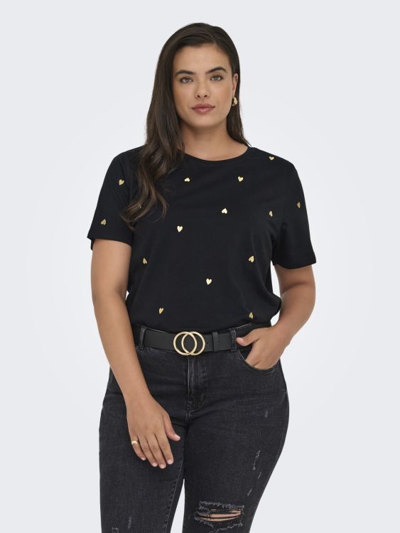 CarKita T-shirt med guldhjerte-print – blød bomuldsjersey