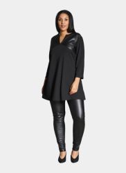 Studio leggings i sort med coated front og viskose bag