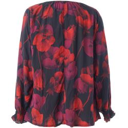 Bagpå visning af Ingred blusen i sort med blomsterprint