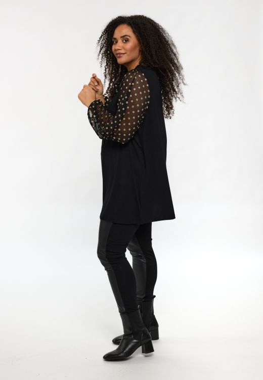 Alfrida tunika med smukke meshærmer og guldprikker