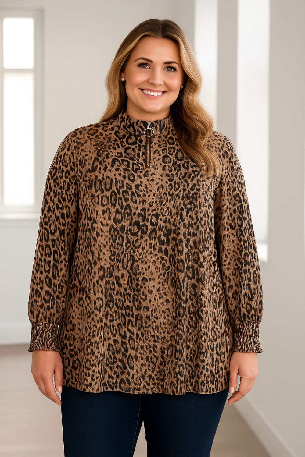 Fenjane Leopardprintet bluse fra Cassiopeia med stilfulde detaljer