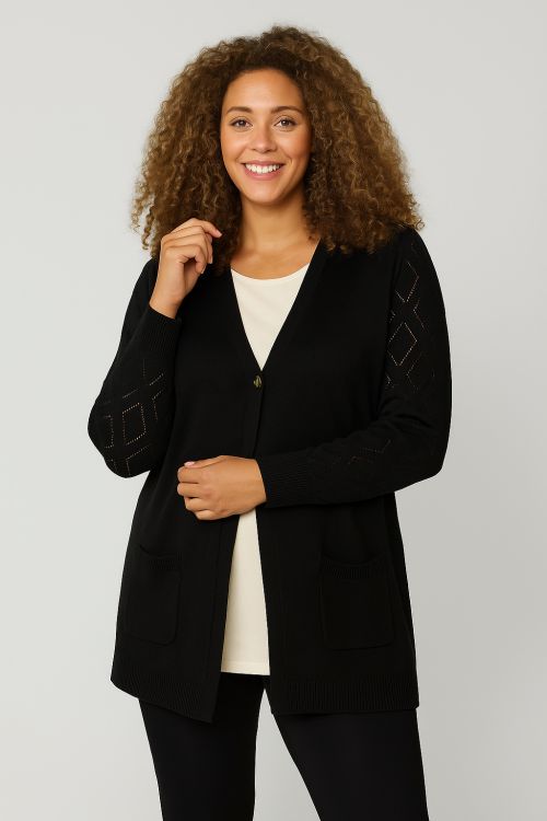 plussize cardigan med mønster,