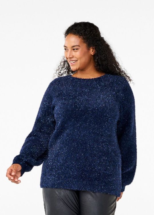 Strækbar Strikbluse med glittertråd fra Zizzi