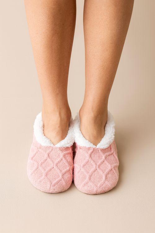 Rosa hjemmesko onesize med skridsikre dutter og plysfor