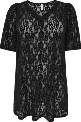 Elegant plus size tunika i sort blonde – ideel til festlige lejligheder