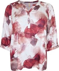 Cassiopeia Winessa Bluse i viskosekvalitet med rødt akvarelprint og 3/4-ærmer