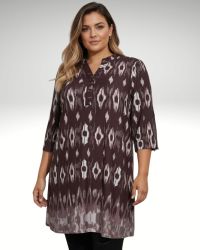 Cassiopeia Birkalle Tunika i brun viskosekvalitet med ikat-print.