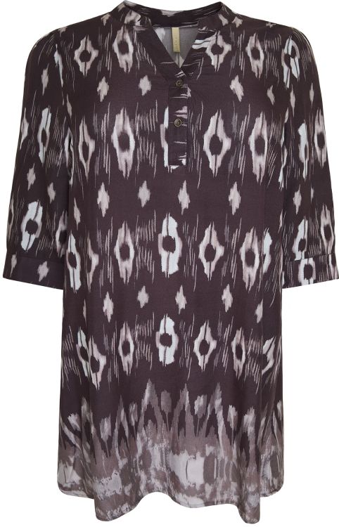 Cassiopeia Birkalle Tunika i viskosekvalitet med brun combi mønster og 3/4-ærmer.
