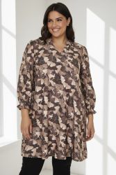 Cassiopeia Laurina Tunika i brun viskosekvalitet med bladprint