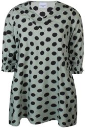 Grøn prikket A-facon tunika i blød kvalitet fra Zhenzi.