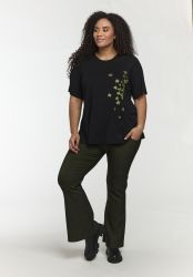 Bella T-Shirt fra Studio i sort viskose jersey med grafisk blomsterprint