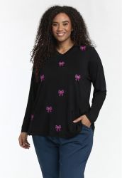 Mella bluse fra Studio i sort viskosekvalitet med pink sløjfeprint