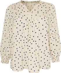 Sandfarvet prikket Dimilla bluse i viskose fra Cassiopeia med lange ærmer
