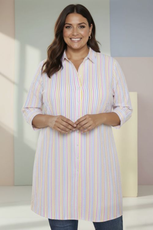 Mynette stribet tunika fra Cassiopeia i 100% bomuld med knapper