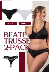 Plaisir Beate Trusse String Sort og Hvid. 2-pack